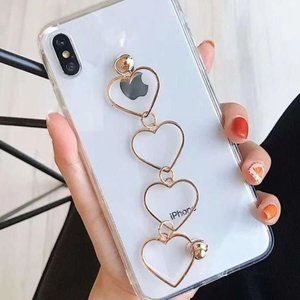 iPhone 11 pro max Heart Linked Hand Strap Clear Phone Case